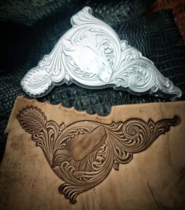 Dog leather stamp mold detail on leather