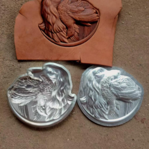 Hound dog leather stamp mold embossed on leather sample
