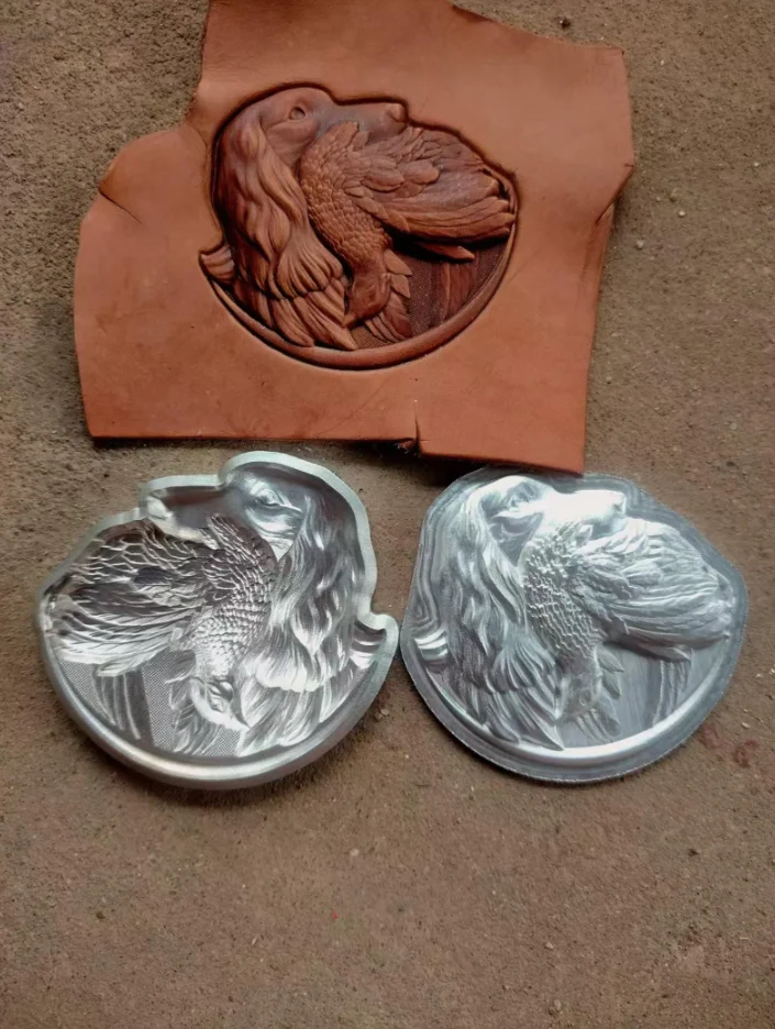 Hound dog leather stamp mold embossed on leather sample