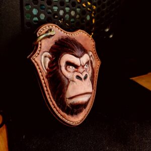 3D Gorilla Embossed Leather Patch, Undyed Veg Tan DIY Shield Panel