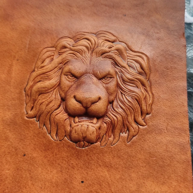 Lion leather embossing made with a MenHandCraftStudio stamp mold
