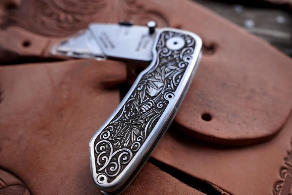 Botanical Engraved Utility Knife – Stainless Steel