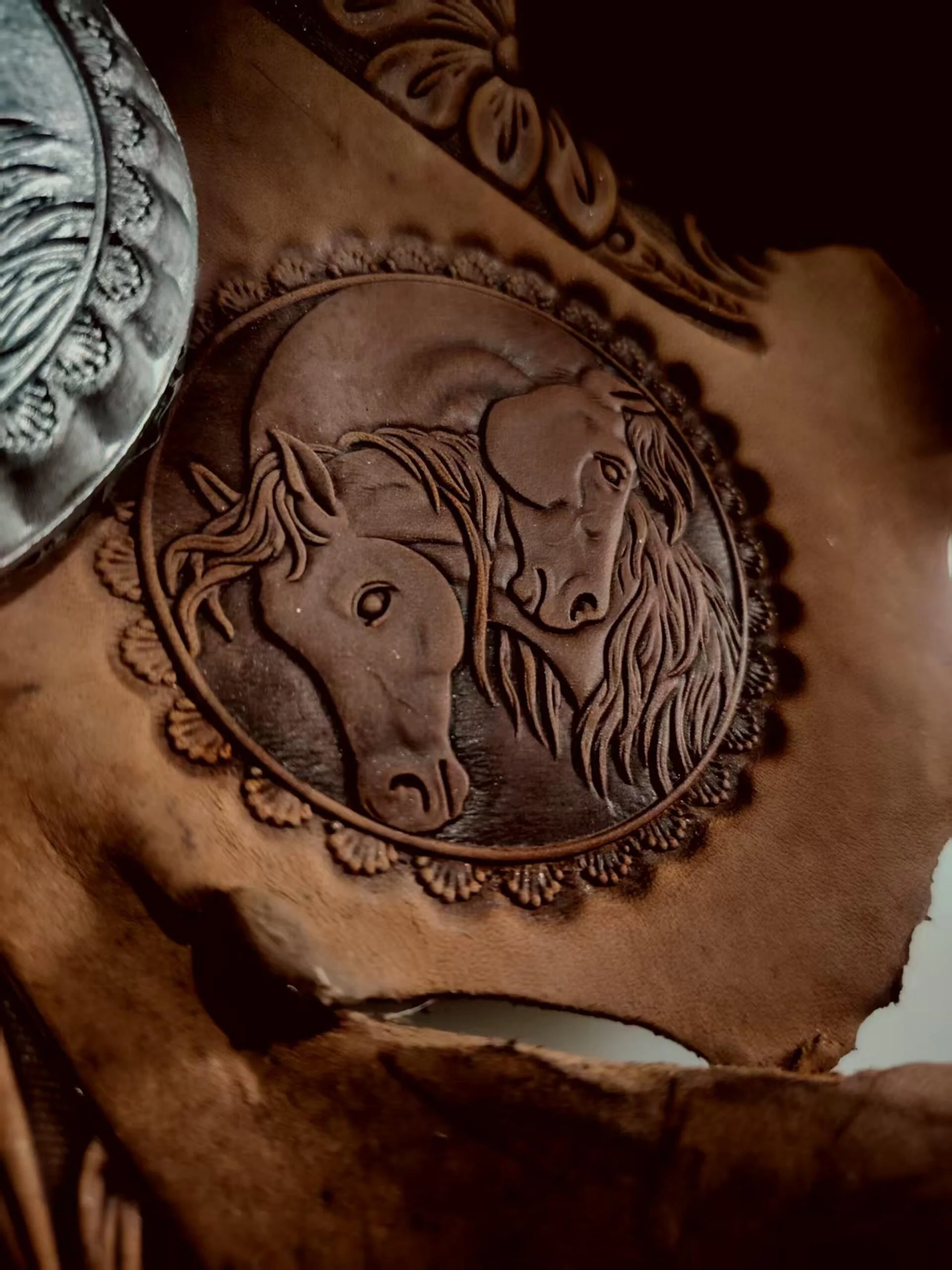 Mare and Foal Leather Stamp Mold – 78 mm