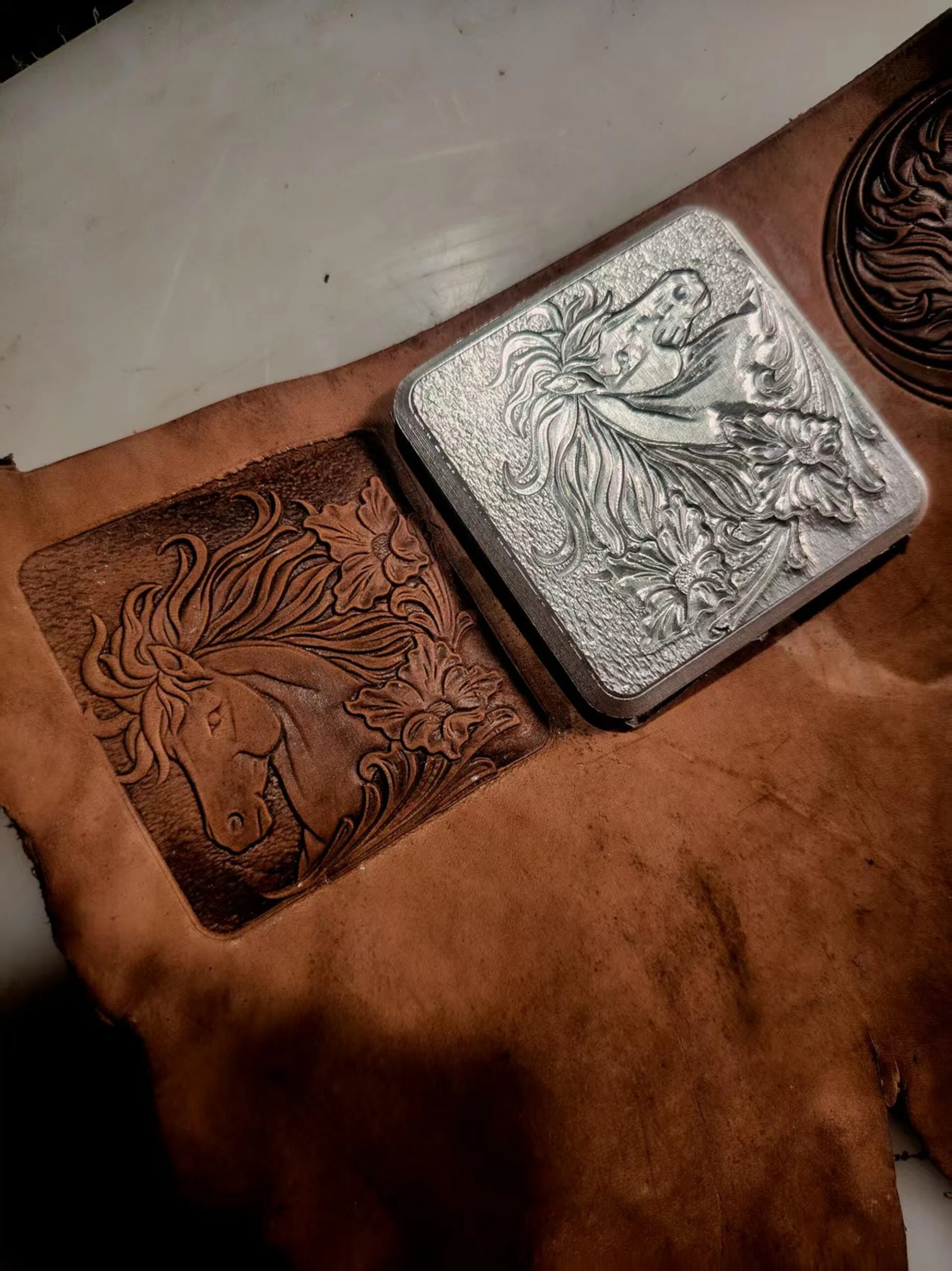 Floral Horse Portrait Leather Stamp Mold – 78 mm