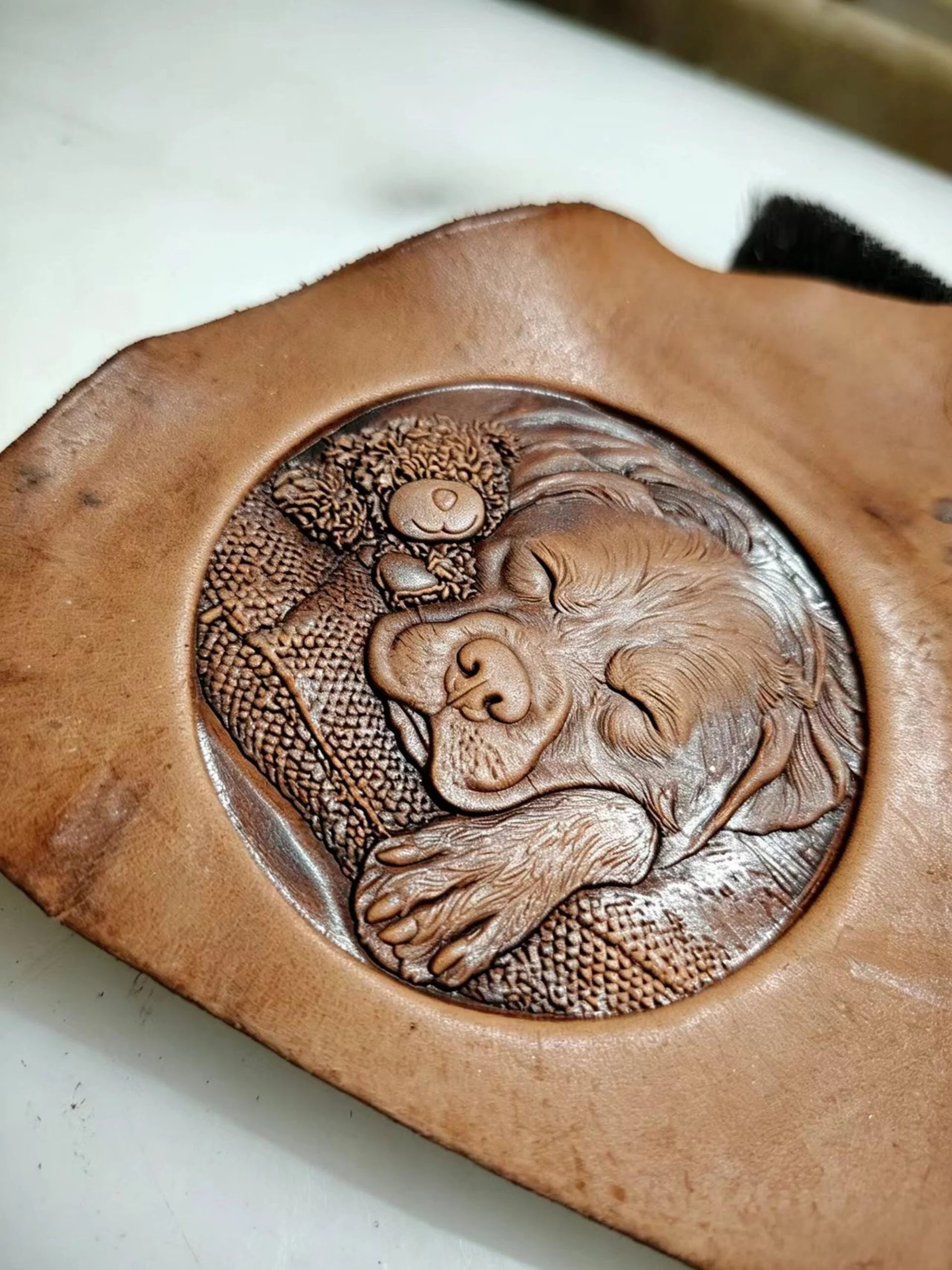 Sleeping Puppy Leather Stamp Mold – 78 mm