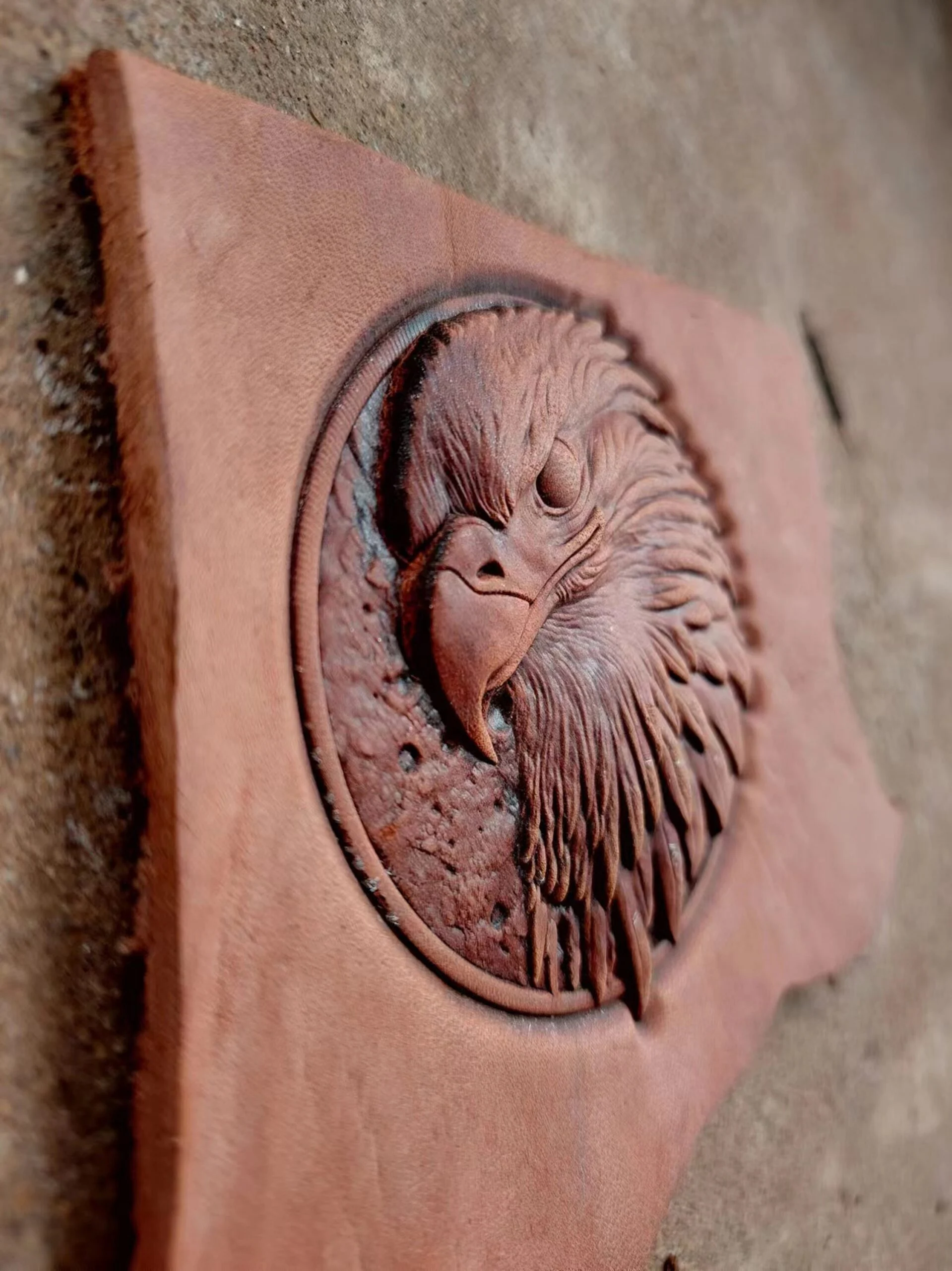 Round Eagle Head Leather Stamp Mold, 76 × 76 mm